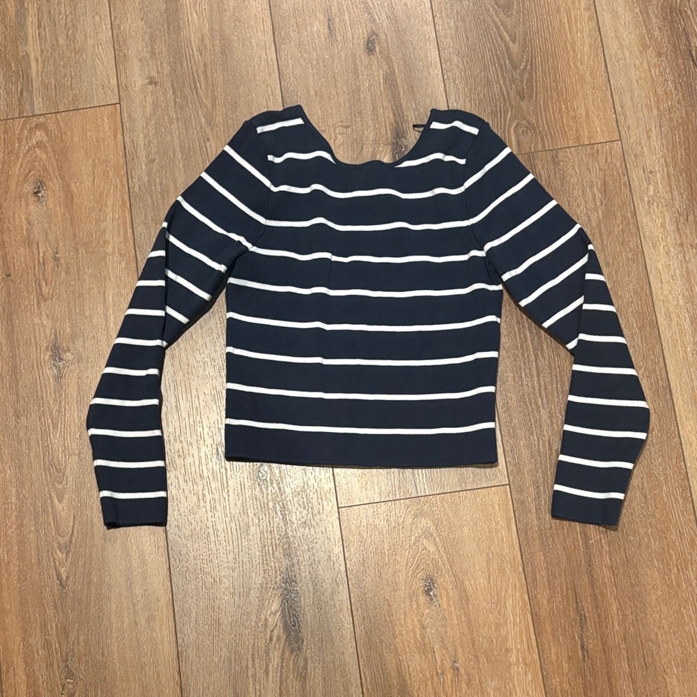 Zara Navy White Stipe Long Sleeve Top Medium